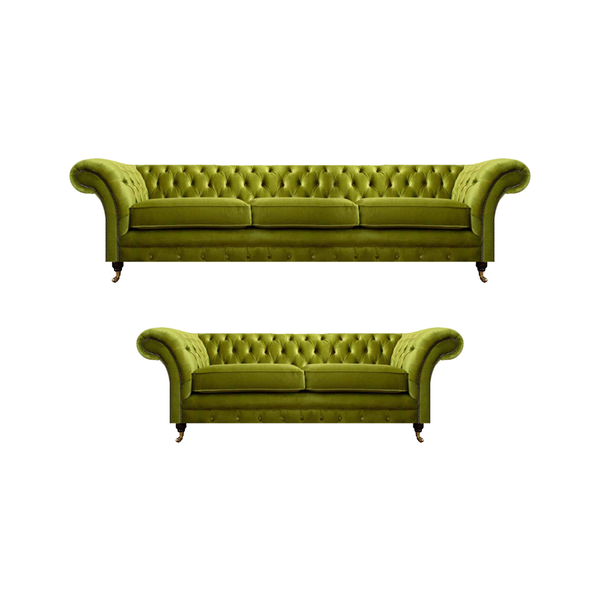 OlivengrüNe Chesterfield Sofagarnitur Wohnzimmer Komplette Textil MöBel-image