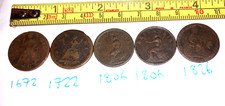 JOB LOTS 5 ANTIQUE OLD UK GB EARLY COINS COPPER FARTHINGS 1672 1722 1806 1826