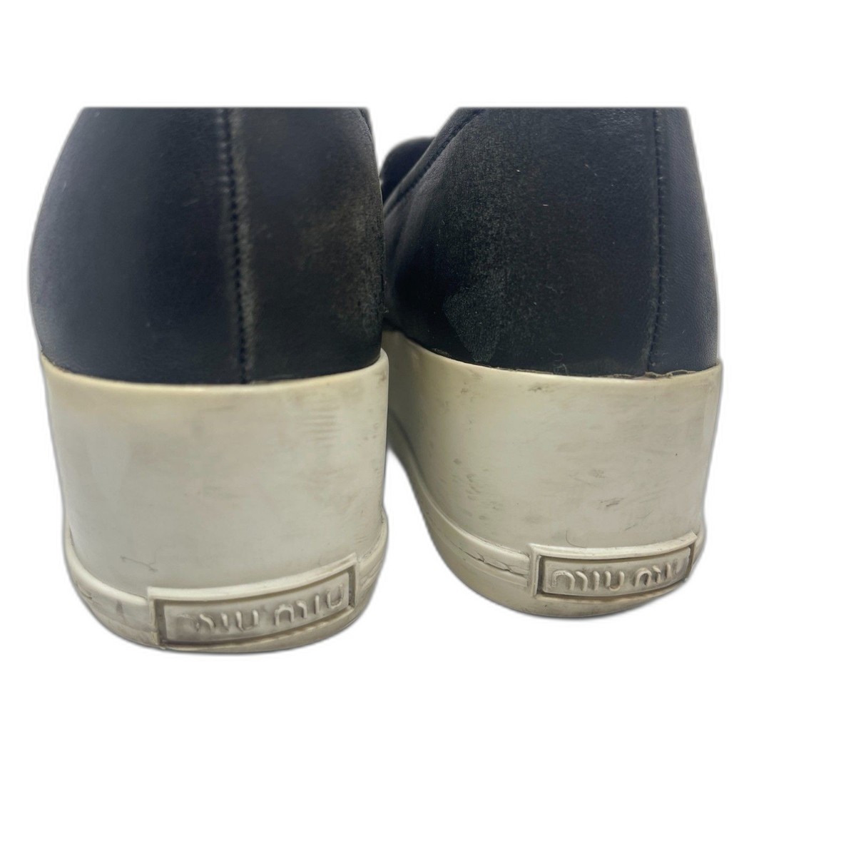 [Miu Miu] Black Leather Slip-On Sneakers with Silver Toe Cap 38 1/2 Miu Miu Women main image 2