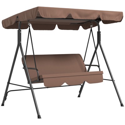 3-Seat Outdoor Patio Swing w/ Canopy & Cushion, Brown 2