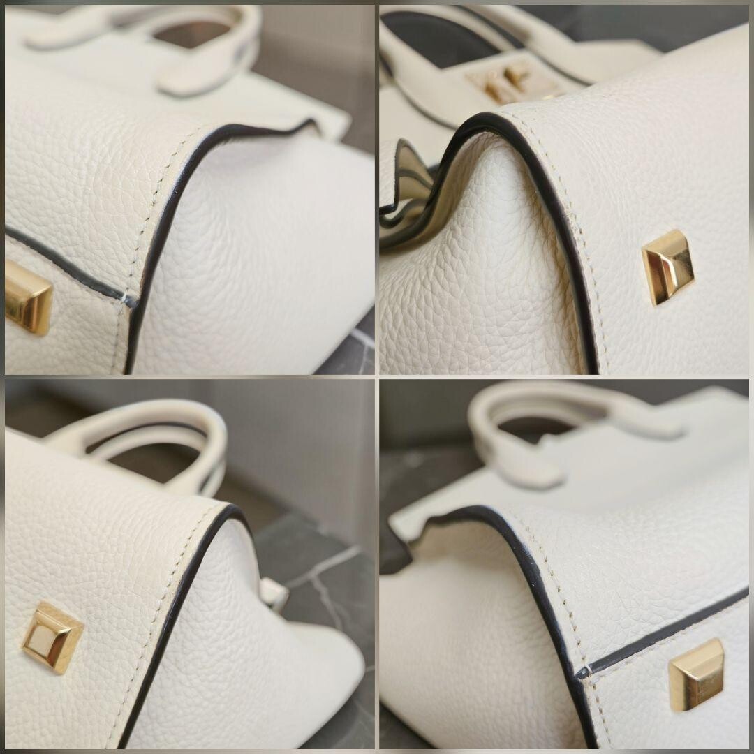 Salvatore Ferragamo Gancini Studio Bag Ivory Leather 2Way Shoulder Tote Pouch image 7