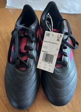 Adidas - Goletto VIII FG Kids Shoe - Black/Pink Leather Lace-Up Cleats - Size: 6