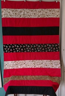 Handmade 39 x 65  Quilt Throw Red Black Pirate Plaid Antlers Cabin Camping Porch