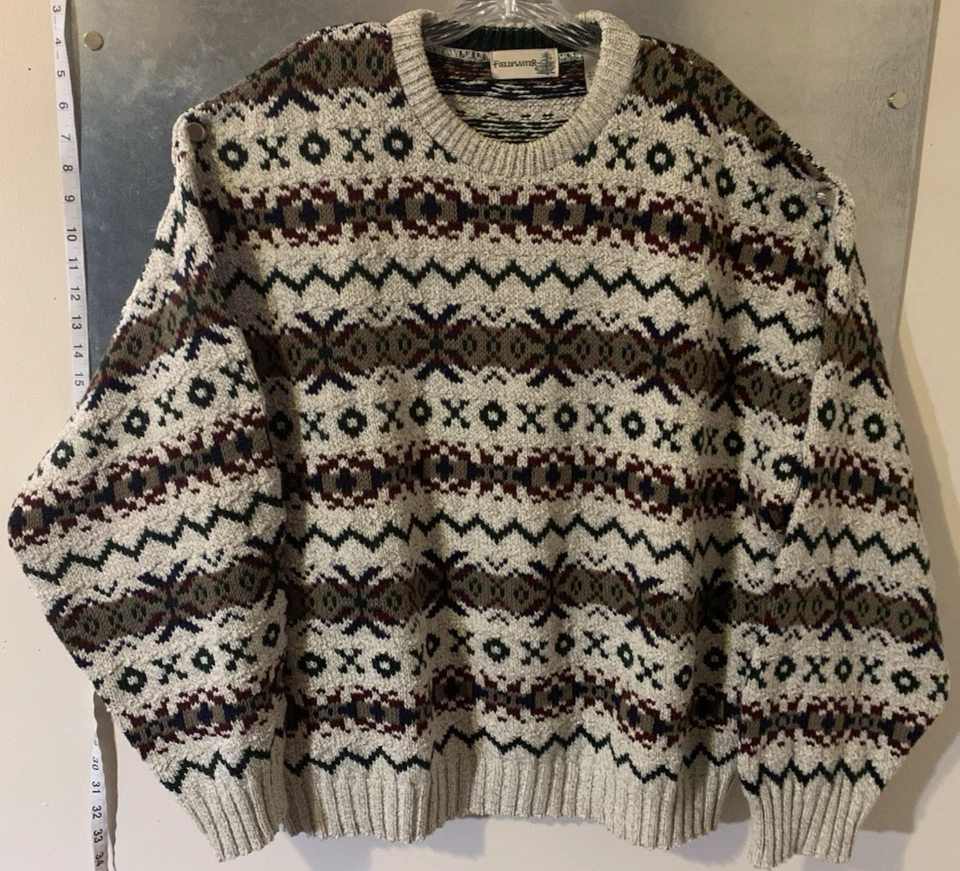 Suéter FieldMaster 100% Algodón PESADO XL Nordic Fair Isle De Colección Años 90 Hecho en EE. UU. Foto 3 de 4