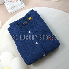 POLO RALPH LAUREN Women  s L Blue Cable Knit Button Front Cardigan Sweater