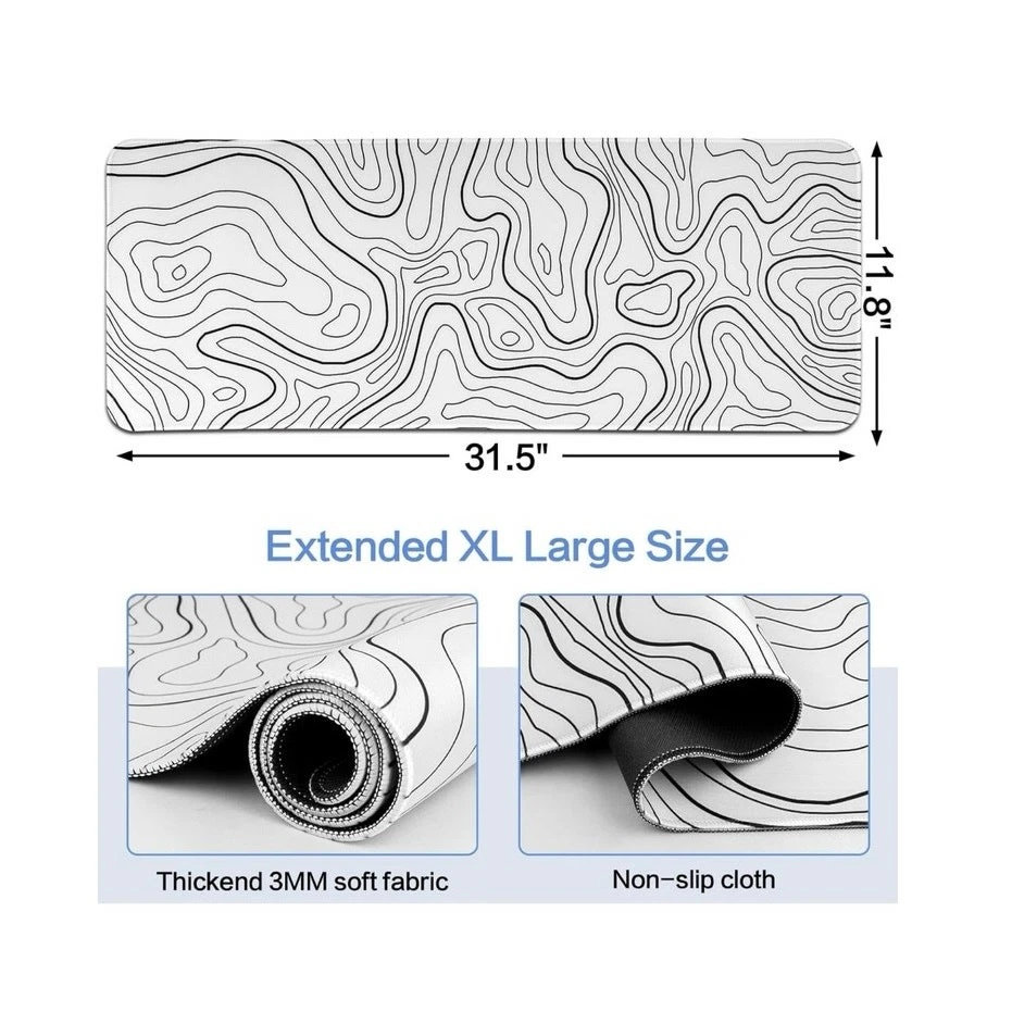 XL Mouse Pad 31.5” x 11.8” – Waterproof Desk Mat, Non-Slip, Topographic Design - Image 3 of 4