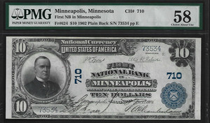 US Minneapolis, Minnesota $10 1902 PMG 58 Fr#624 First NB in Minneapolis CH#710