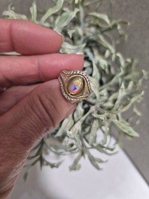 Lightning Ridge Multicolour Double Sided Crystal Opal Ring 18ct yellow gold. 