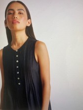 Quince 100% European Linen Sleeveless Swing Dress Black Medium