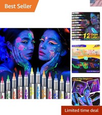 UV Neon Face Paint Markers 12 Colors, Glow in the Dark Body Paint under Black Li
