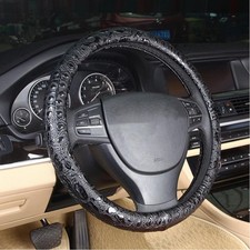Leather Auto Car Steering Wheel Cover, Grip Anti Slip 15 Inch, Black Crocod