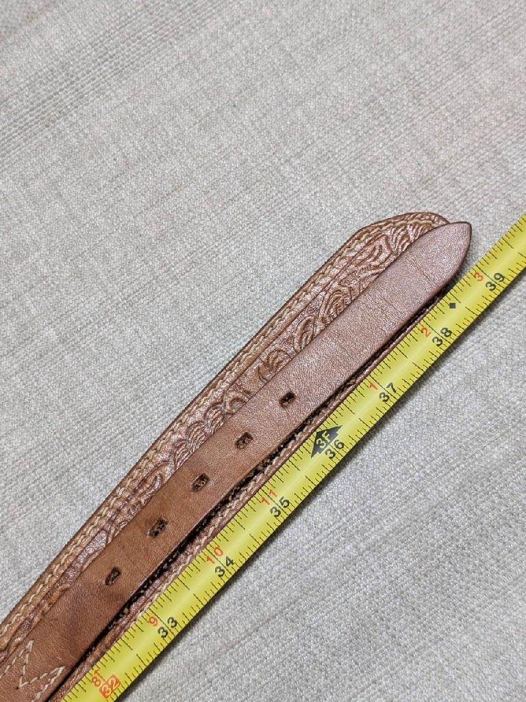 vintage USA made JUSTIN buckle belt 34 brown RANGER tooled WESTERN leather rodeo