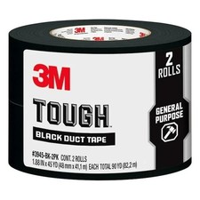 3M Tough Multi-Use Rubberized Black Duct Tape, 1.88-in x 45 Yards, 2 Pack