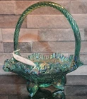 Vintage Fenton Basket Spruce Green Footed Ruffled Beautiful Rare