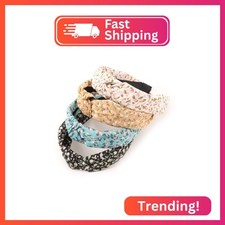 DRESHOW Headbands for Women and Girls Flower Printed Knotted Plastic Head Band F