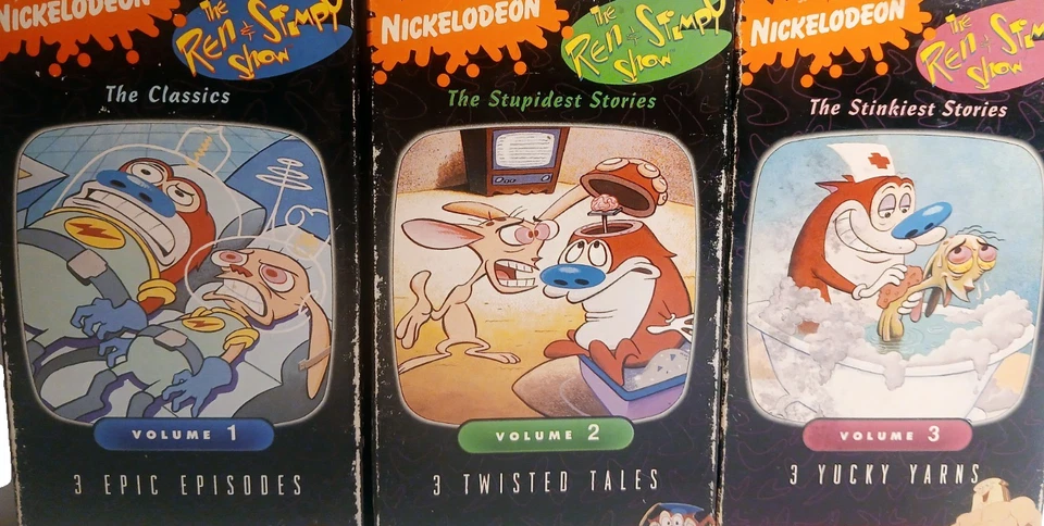 (3) Редкий 1993 The Ren & Stimpy Show том 1-3 Sony Wonder! Видеокассеты Nickelodeon - Изображение 2 из 4