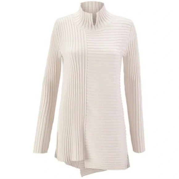 CABI D-Ring Split Back Asymmetrical Ribbed Sweate… - image 1