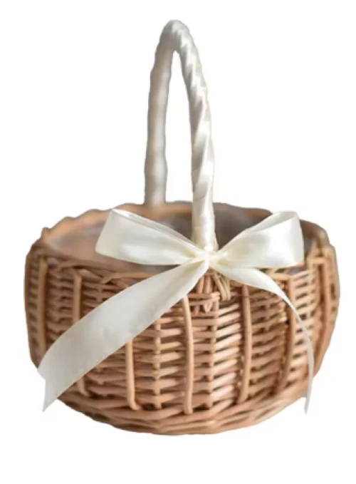 Cesta de mimbre tejida a mano para niña con asa - decoración de boda o hogar Foto 2 de 4