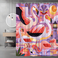 Pink Flamingo Shower Curtain Tropical Sunset Art Print