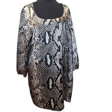 Marks & Spencer Snake Print V Neck 3/4 Sleeve Dress Tunic Top Mini Dress L