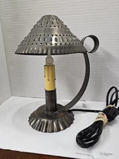 Vintage- Punched Tin  Electric Candle Chamberstick Lamp Irvins  Tinware. USA 