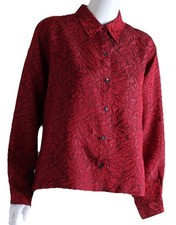 Chico's Sz 1 M Red FUNKY Art-to-Wear Floral Lightweight Asian Jacket Luxury