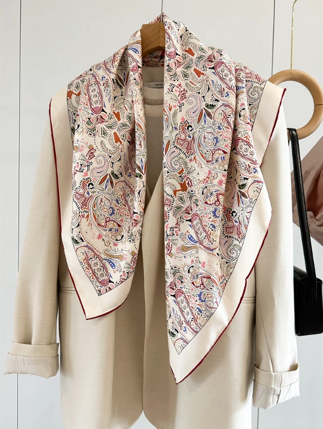 100%Silk Mulberry Wrap Shawl Square Brow cashew Print Bandanna Scarf 88X88cm