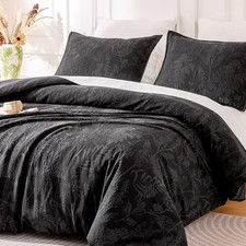 Boho Duvet Cover Set Queen Size, Jacquard Leaf 3 Pieces Luxury Soft Breathable