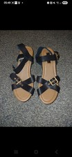 ** BLACK BROWN WEDGE PLATFORM FLATFORM ADJUSTABLE STRAP BRAND NEW SANDALS **
