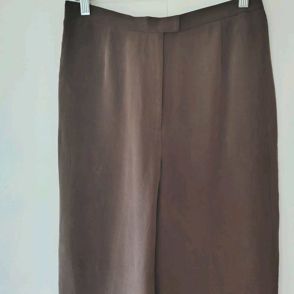 Due per Due Women's Chocolate Brown 100% Silk Dress Pants Sz 10 Wide Leg Lined - Image 3 of 4