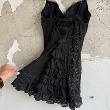 Y2K Victorias Secret Slip Dress Black Lace Sheer Mesh Tiered Ruffle The Lacie S