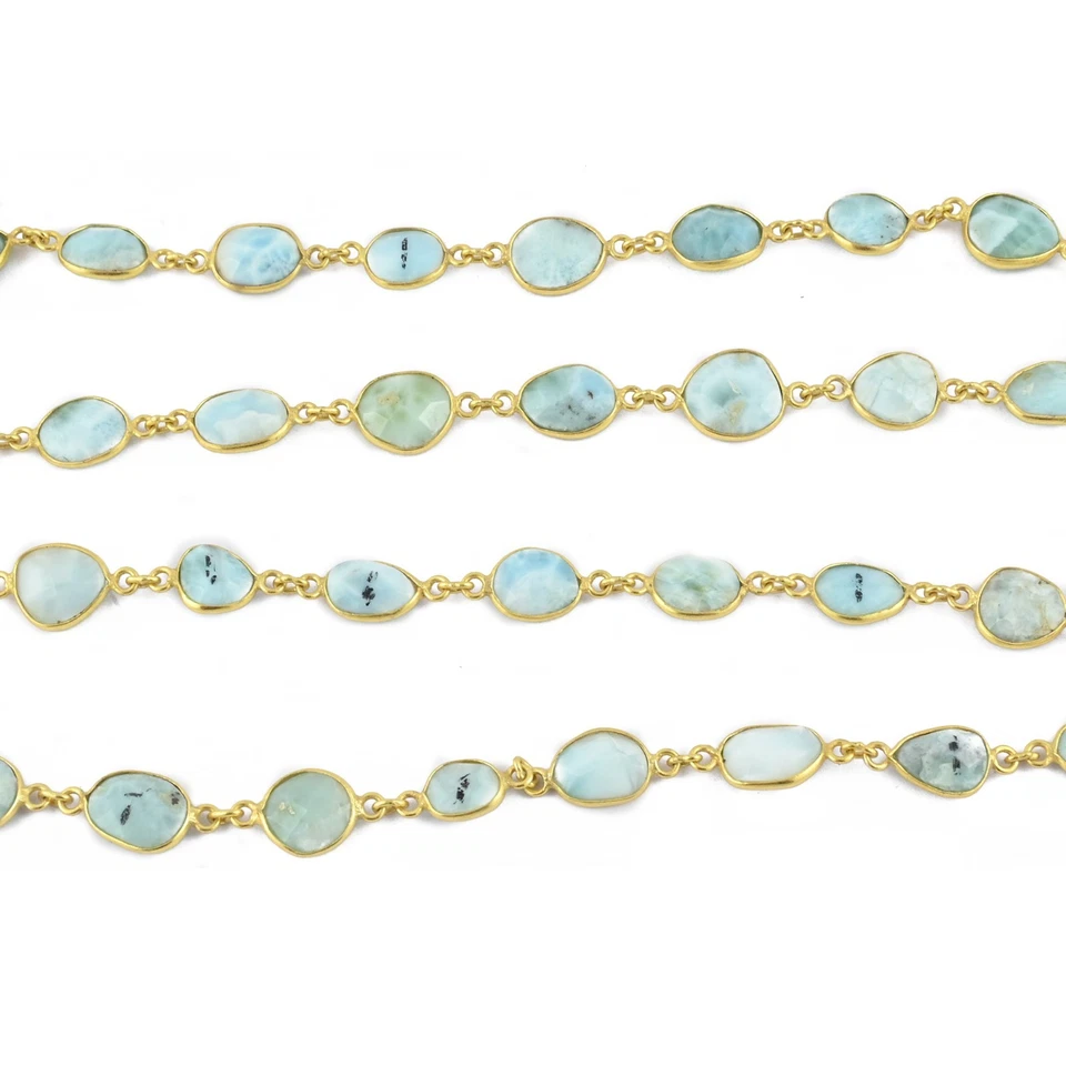 Cadena Conector Larimar Natural Bisel Chapado en Oro Ovalado Piedras Preciosas Rosario Joyería Foto 4 de 4