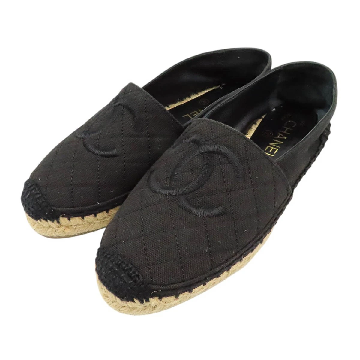 Chanel — CHANEL COCO Mark Matelassé Espadrille Flat Shoes Women black 【A】