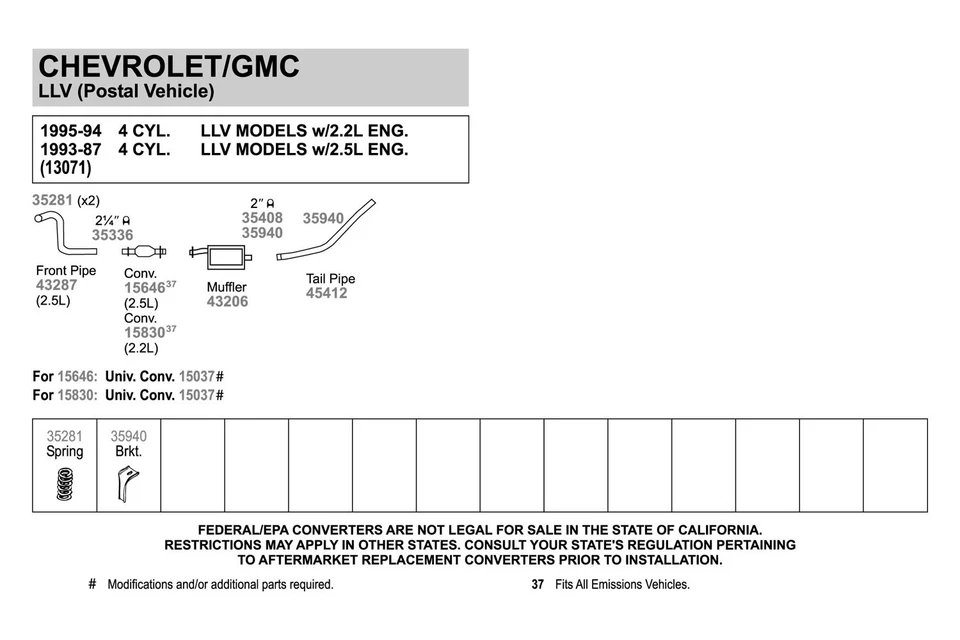 For Chevy LLV 1987-1993 Walker Aluminized Steel Exhaust Tailpipe Foto 2 de 2