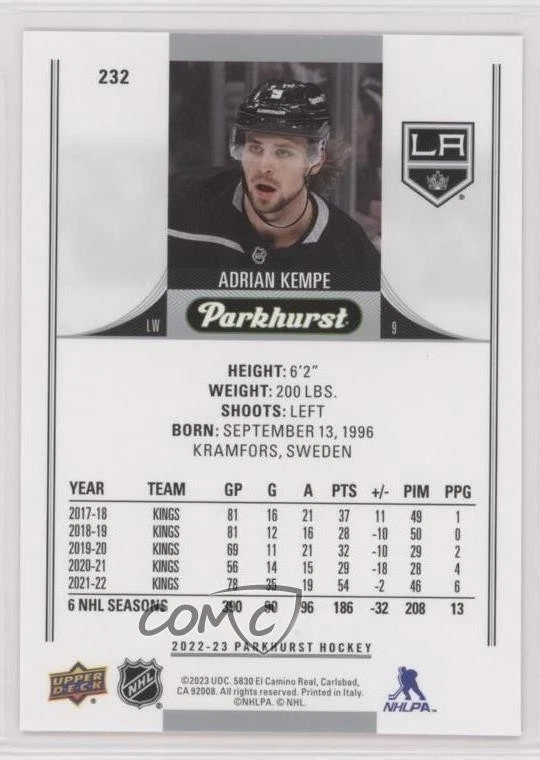 2022-23 Upper Deck Parkhurst Stars Bronze Border Adrian Kempe #232 - Image 2 of 2