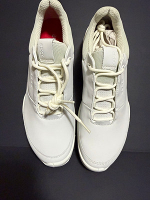 ECCO Biom Men's Golf Sneaker White/Red Leather Lace-Up Low Top Rubber Cleats