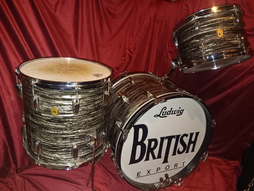 Ludwig Black Oyster Pearl Downbeat 20"kick 14"Floor 12"rack Kit Ringo no Rewrap