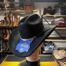 Men's Black Suede Cowboy Hat. Wide Brim Rodeo Style Hat. Sombrero Vaquero Negro
