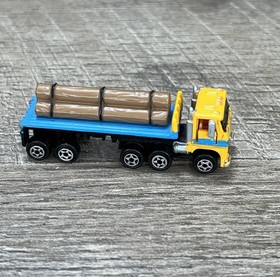 Vintage 1980s Micro Machines Truck Semi Flatbed Logging Yellow & Blue Galoob