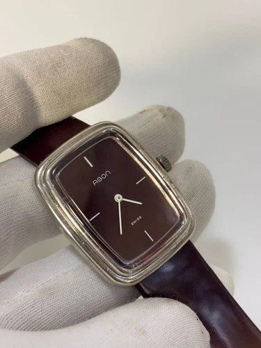 Vintage 1970s Agon Swiss Burgundy Dial TV Case Manual Wind Watch 31x37mm Tank image 9