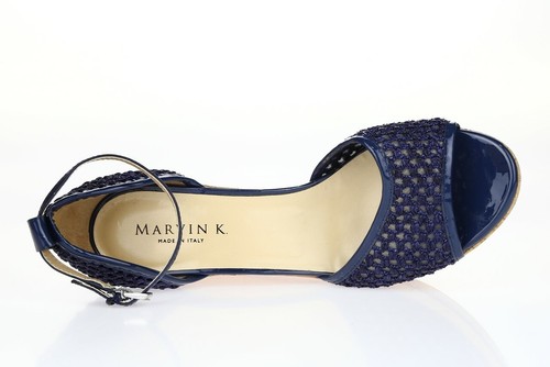 Womens Marvin K. Blue Leather Ankle Strap Sandals Wedges Size 9.5 M New - Picture 5 of 6