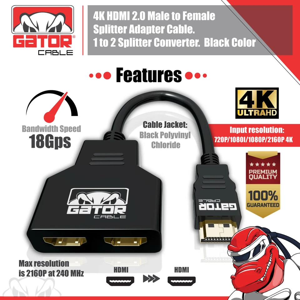 4K HDMI 2.0 Cable Splitter Switch UHD HDTV Switcher Signal Split 1 In To 2 Out - Image 2 of 4