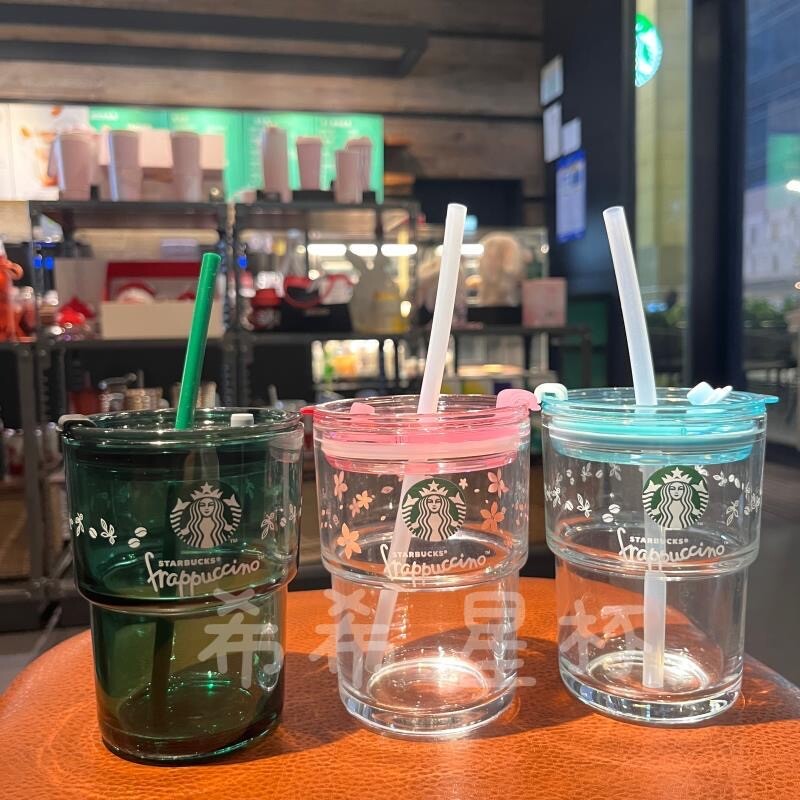 2023 Starbucks Glass Cup 13oz Tumbler Coffee Cup Pink Sakura + Cute