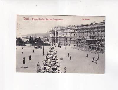 8181) Postcard TRIESTE Piazza Palazzo Luogotenenza CAFE SPECHT 1908 Tramway