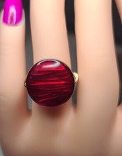Handmade Gold Colored Wire Wrapped Ring. Red Bead Size 7.