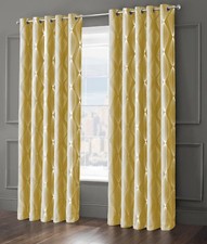 Image of 3 Pass Thermal Ready Made Ring Top Blackout Curtains Geometric Light Reducing