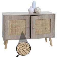 Kommode HWC-M40, Sideboard Schrank Staufach Kubu Rattan Holz Melamin Eiche-Optik