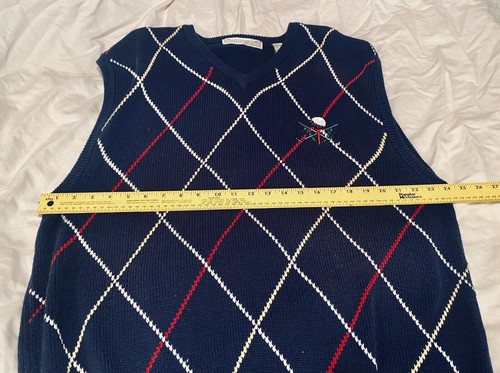 VINTAGE John Ashford Golf Men's Navy Blue Argyle Sweater Vest Pullover - Picture 4 of 5
