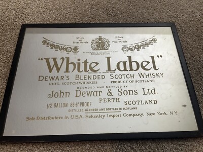 Dewars Scotch Whisky Mirror Sign Glass 14x10 White Label 