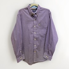 IZOD Mens L Shirt Long Sleeve Non Iron Stretch Purple Check Button Down